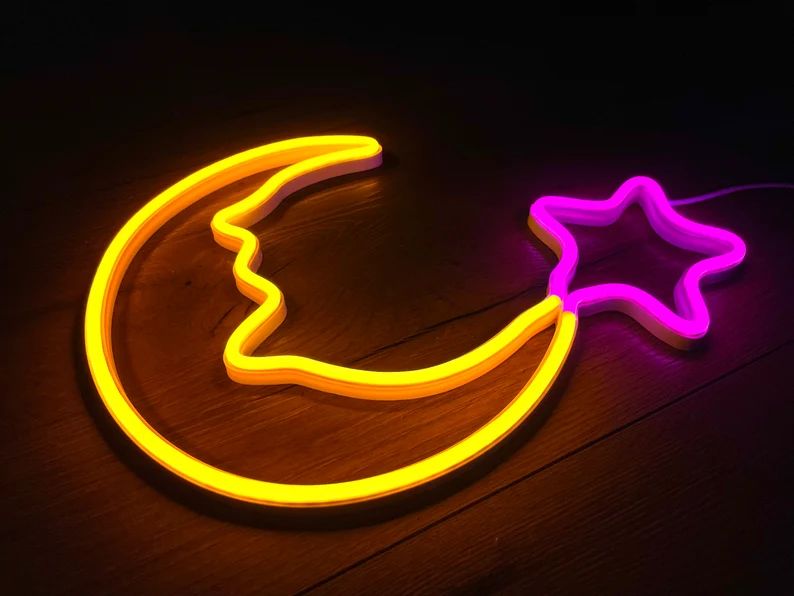 Warm White Moon & Pink Star LED Neon Signs - A Magical Gift