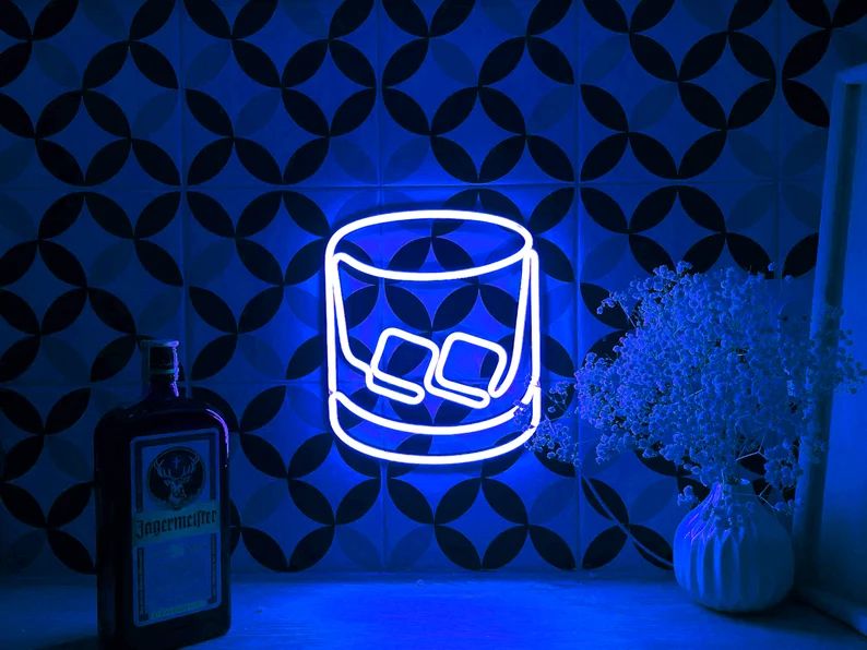 Whisky Glass Bar Lover Art, Whisky Bar Neon Sign