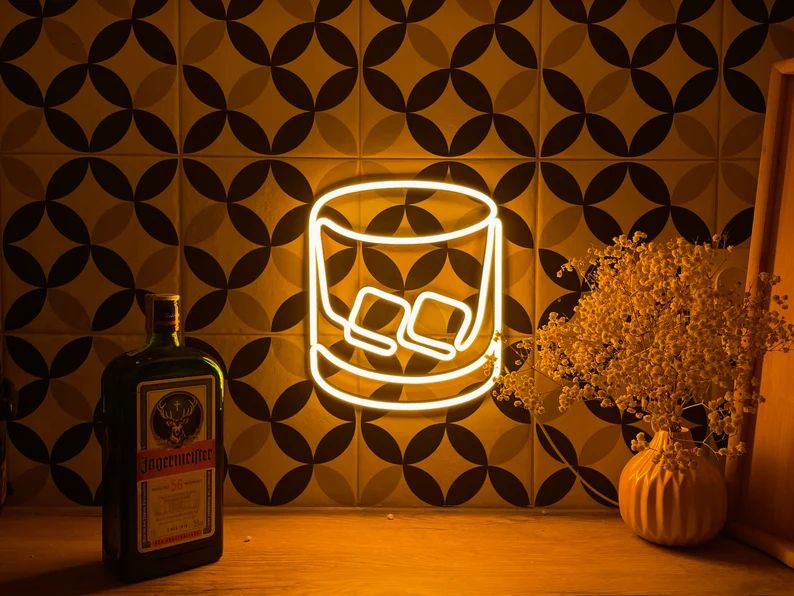 Whisky Glass Bar Lover Art, Whisky Bar Neon Sign