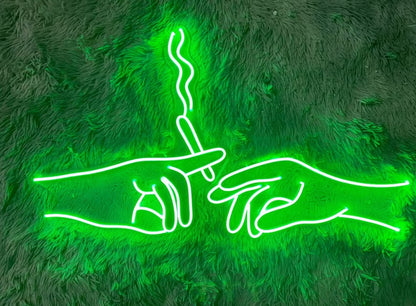 Smoking Joint Passing Hand To Hand Neon Sign