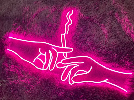 Smoking Joint Passing Hand To Hand Neon Sign