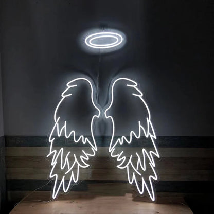 Angel Wings With Head Ring Neon Sign For Selfie Point