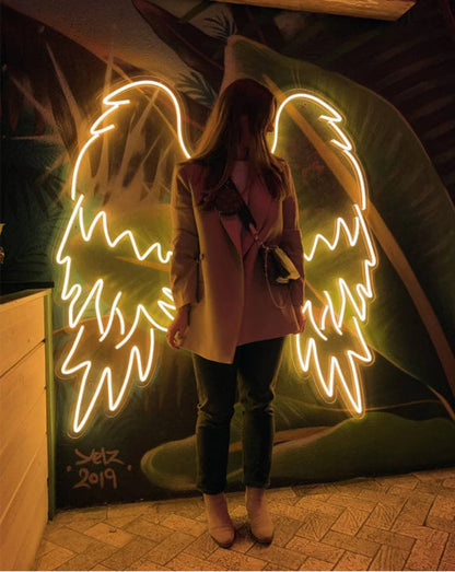 Angel Wings With Head Ring Neon Sign For Selfie Point