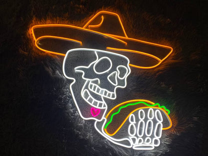 Mexican Sugar Skull Taco Neon Sign