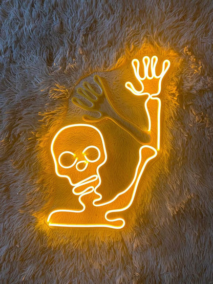 Skull Waving Neon Sign