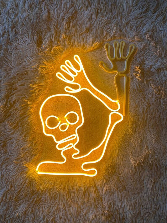 Skull Waving Neon Sign