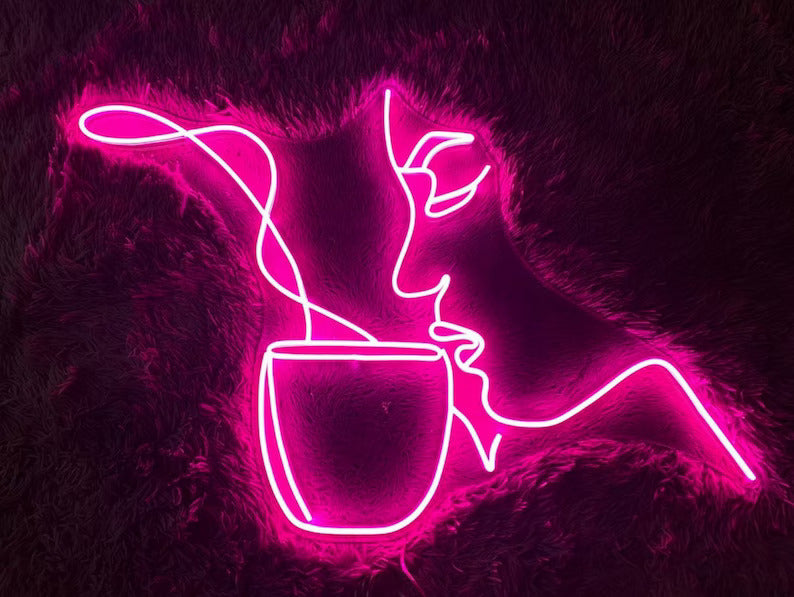 Girl Drinking Coffee Neon Sign