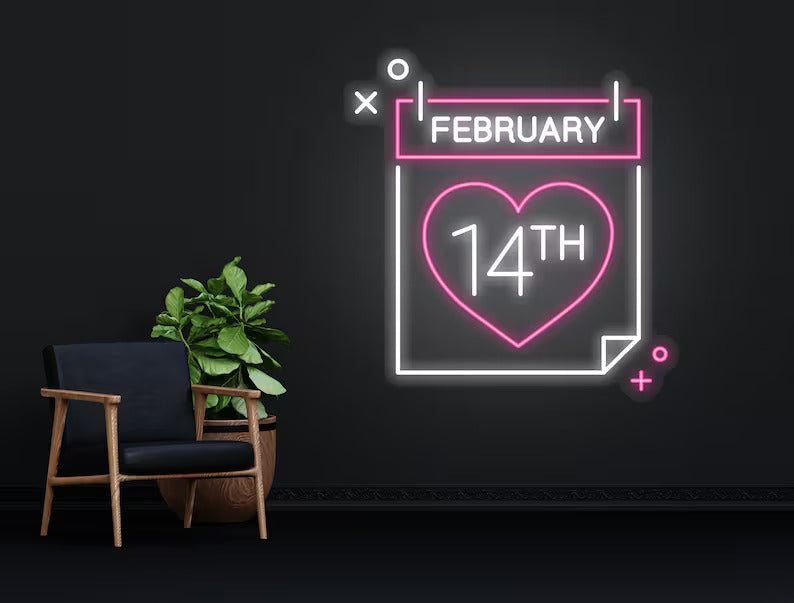 14th Feb Valentine Day Calendar Neon Sign