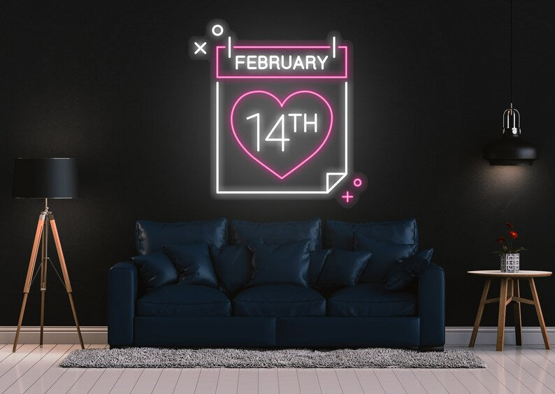 14th Feb Valentine Day Calendar Neon Sign