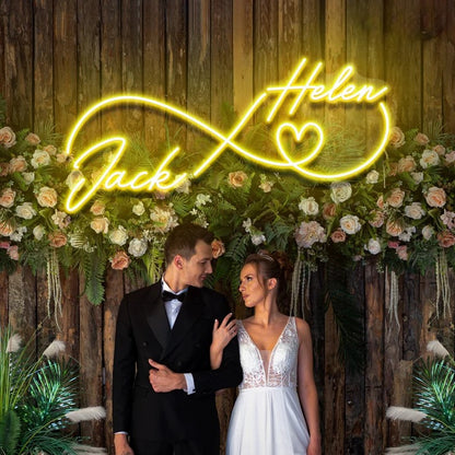 Infinity Couple Name with Heart Neon Sign for Wedding