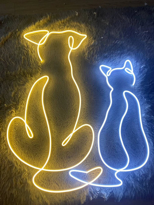 Cat & Dog Together Cute Neon Sign