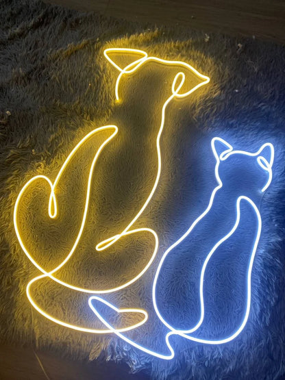 Cat & Dog Together Cute Neon Sign