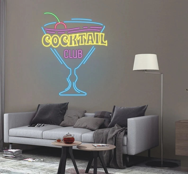 Cocktails Club Glass Led Sign Neon Sign
