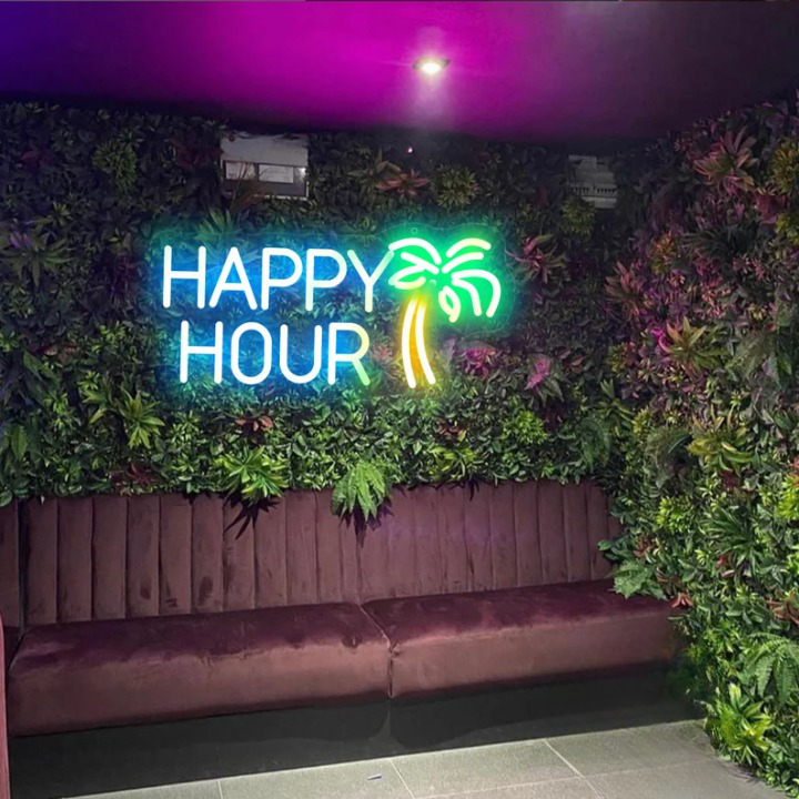 Happy Hour & Coconut Tree Neon Sign
