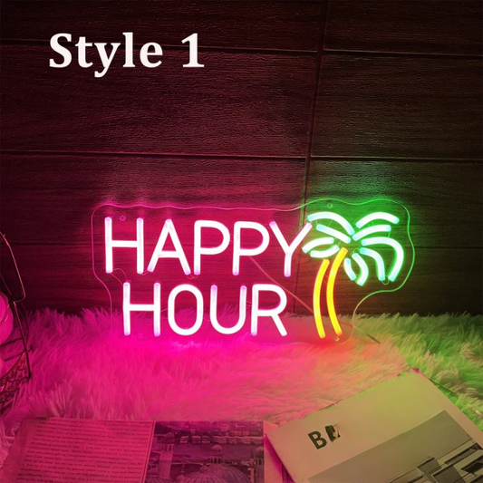 Happy Hour & Coconut Tree Neon Sign
