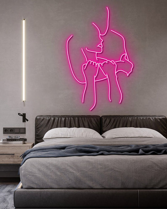 Hugging Couple Abstract Art Neon Sign