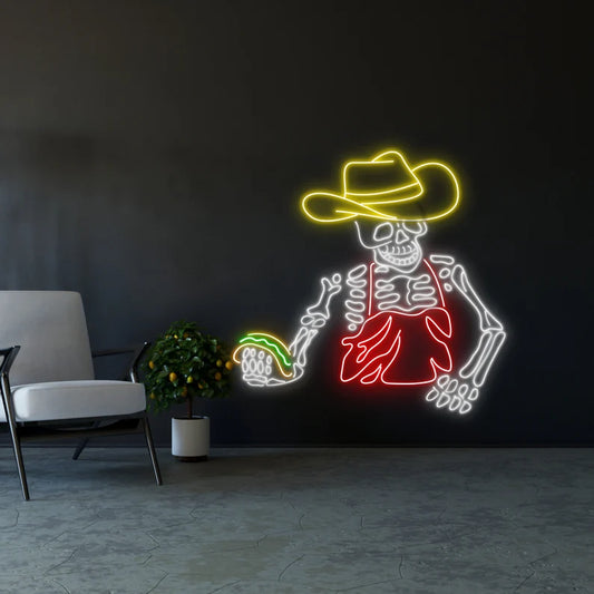 Skeleton Cowboy Taco Led Neon Sign