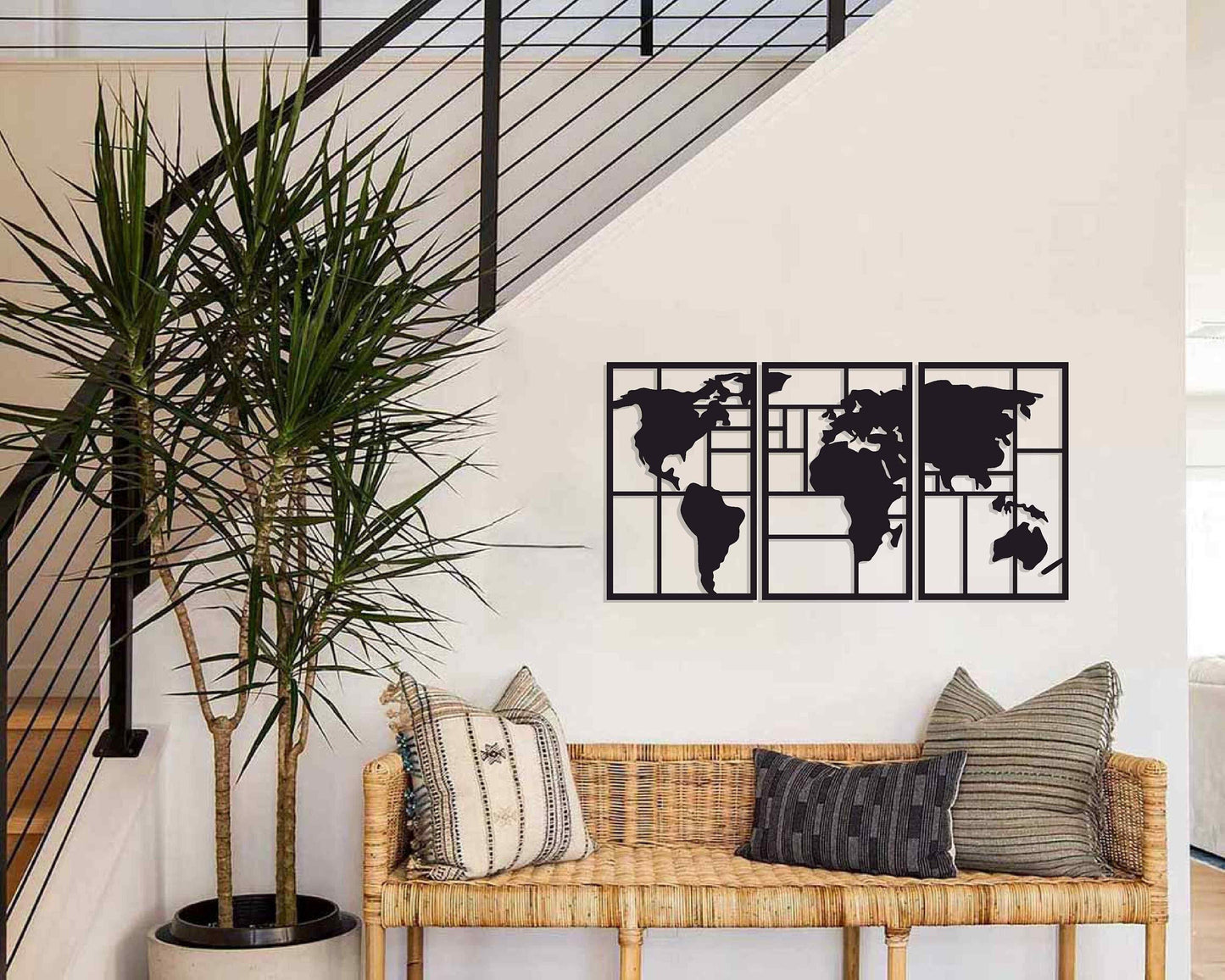 World Map Three Panels Wall Decor