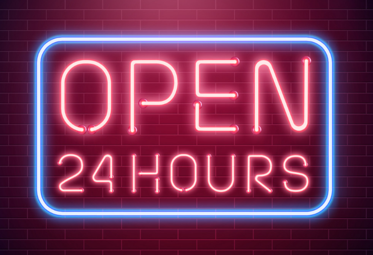 Open 24 Hours Neon Sign For Retail Business – Lets Custom Studio ...