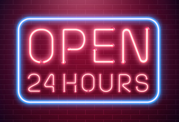 Open 24 Hours Neon Sign For Retail Business
